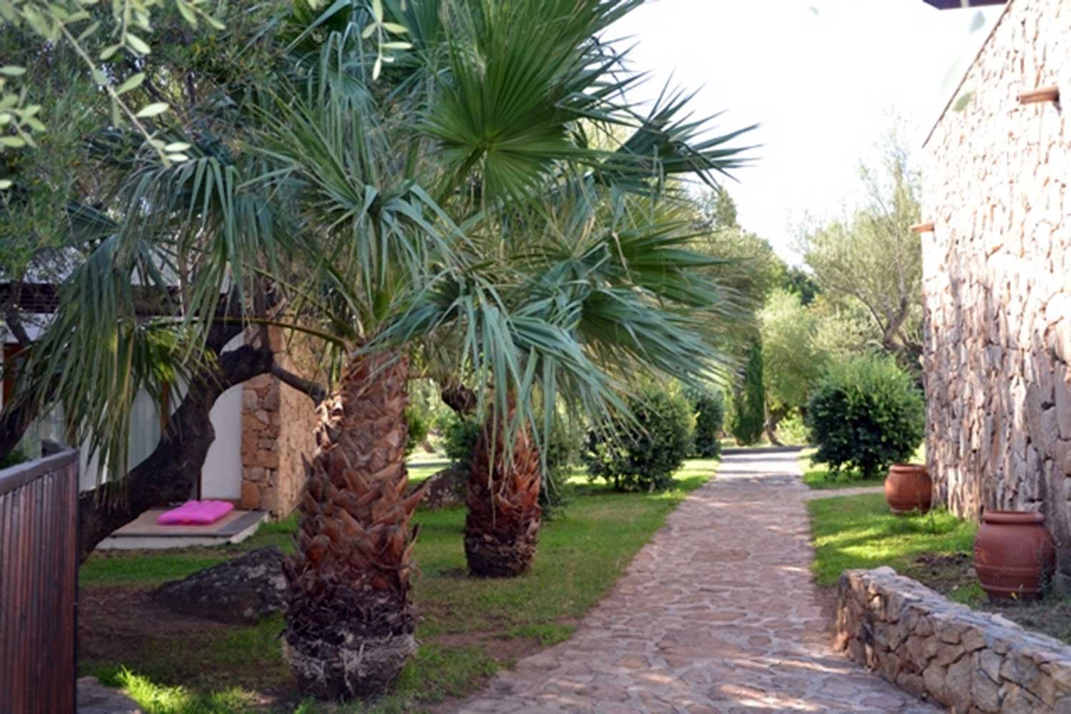 Veduta in esterno del viale ombreggiato al Palmasera Village Resort di Cala Gonone